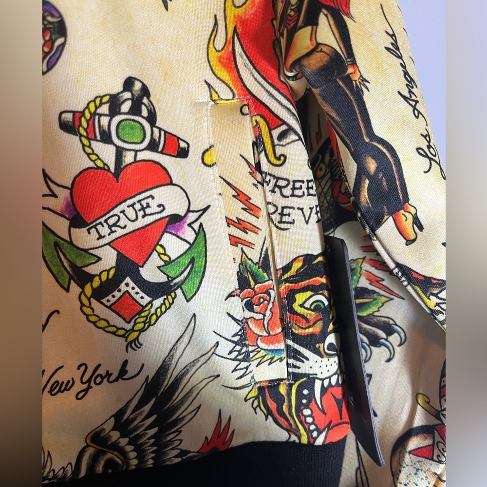 Ed Hardy Women's Yellow Bomber Jacket with Tattoo Print - Picture 5 of 15